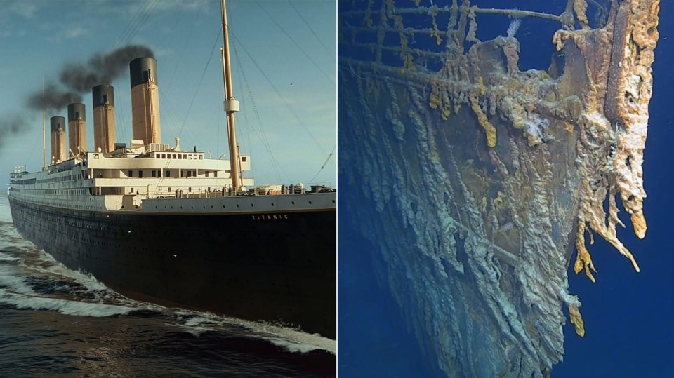 Fotka z filmu Titanic a vrak Titanicu v srpnu 2019
